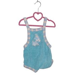 Vintage Slumber Tot Terry Cloth Overalls Playsuit Puppy Graphic Blue Size Large